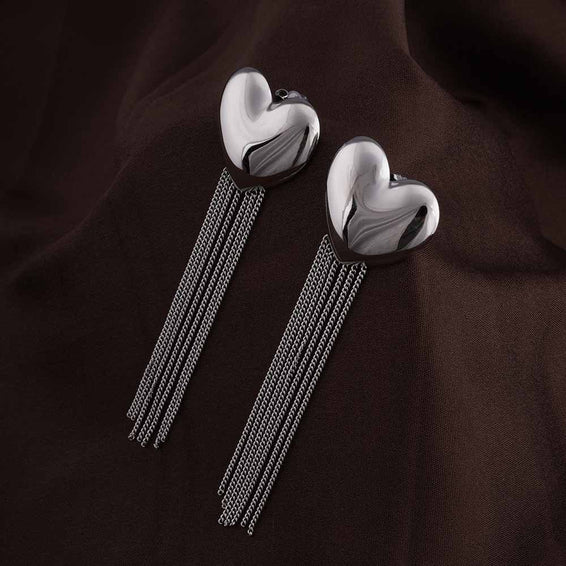 Silver Heart Fringe Drop Earrings