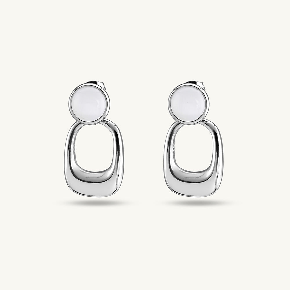 Statement White Stone Silver Drop Earrings