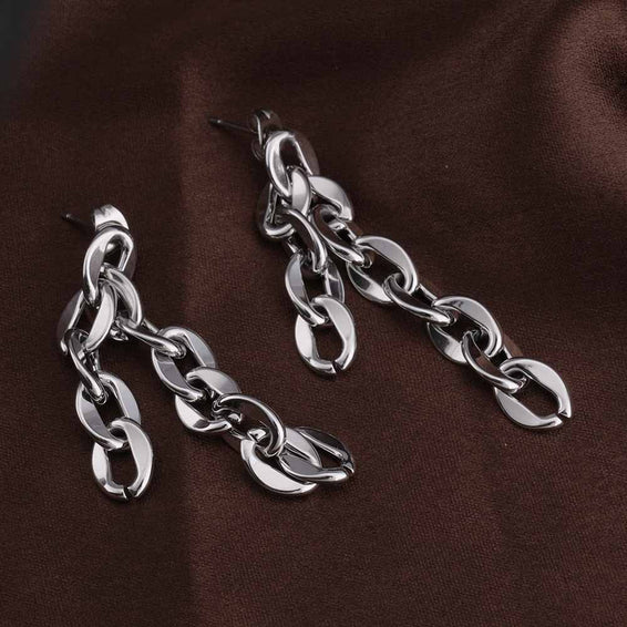 Long Silver Chain Drop Earrings