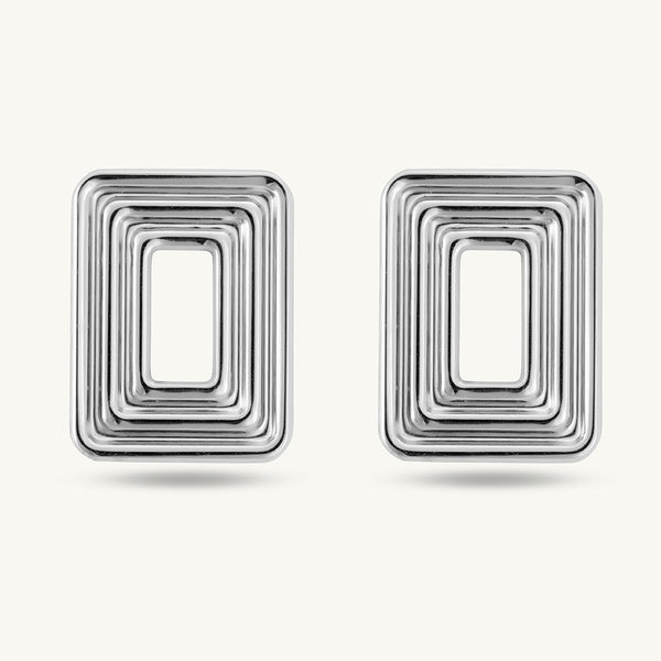 Rectangular Silver Statement Stud Earrings