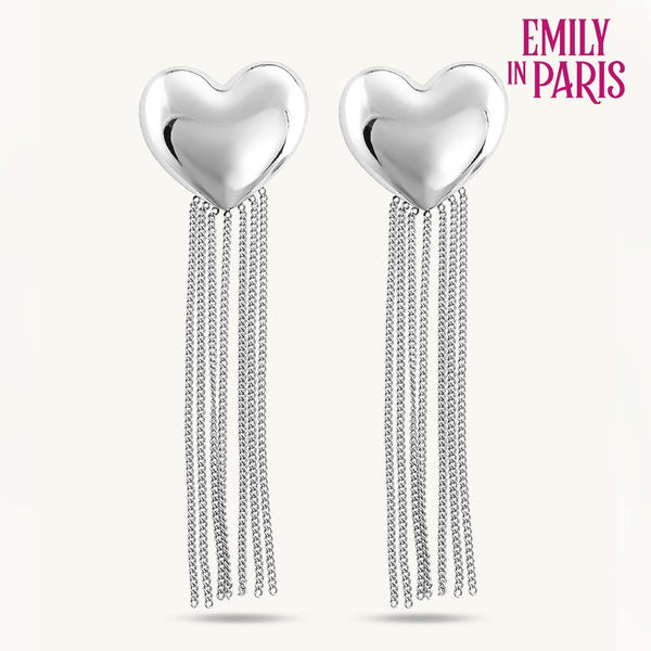 Silver Heart Fringe Drop Earrings