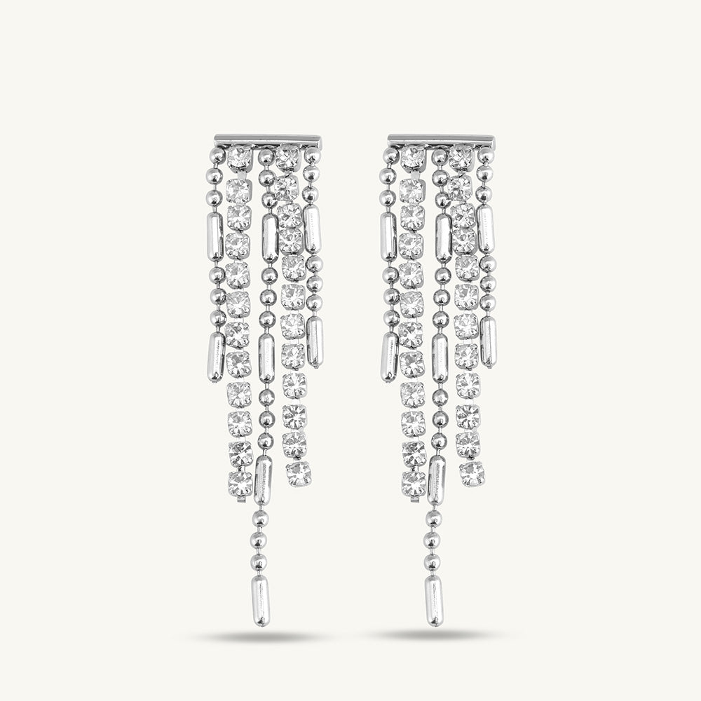 Zircon Studded Silver Dangler Earrings