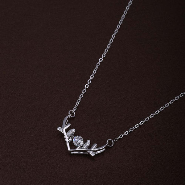 Zircon-Studded Stag Necklace | Silver