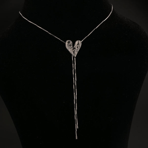 Silver Textured Heart Pendent Necklace