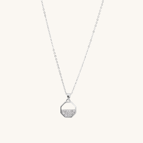 Zircon-Studded Octagon Necklace | Silver