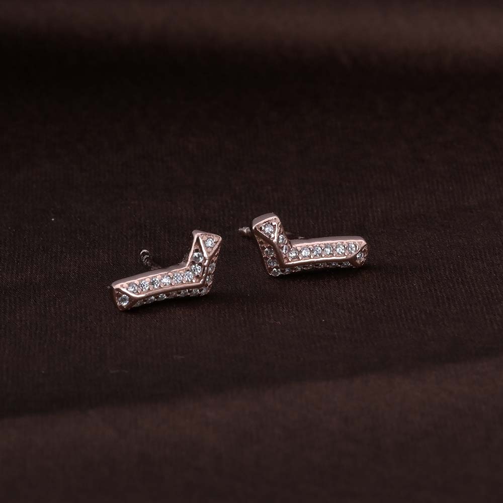 Solitaire Boomerang Studs | Rose Gold