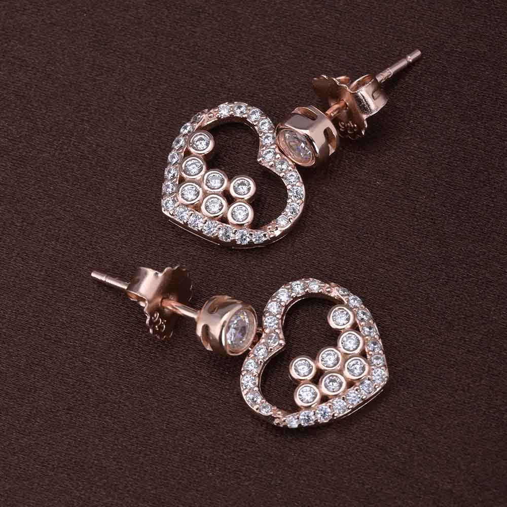 Zircon Affection Heart Drop Earrings | Rose Gold
