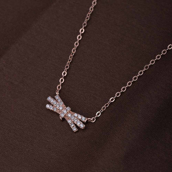 Zircon-Studded Bow Necklace | Rose Gold