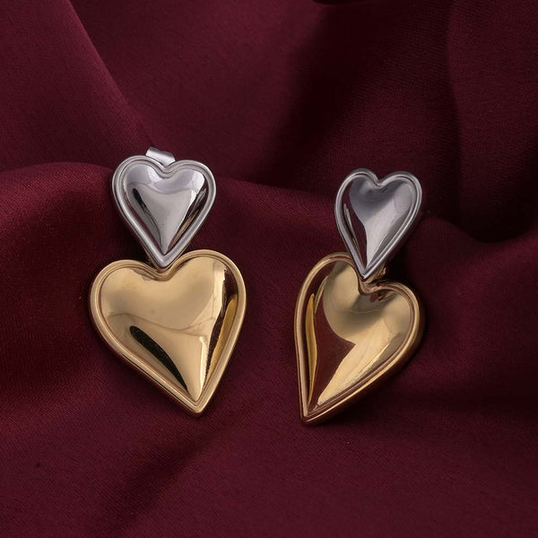 Gold and Silver Heart Drop Earrings