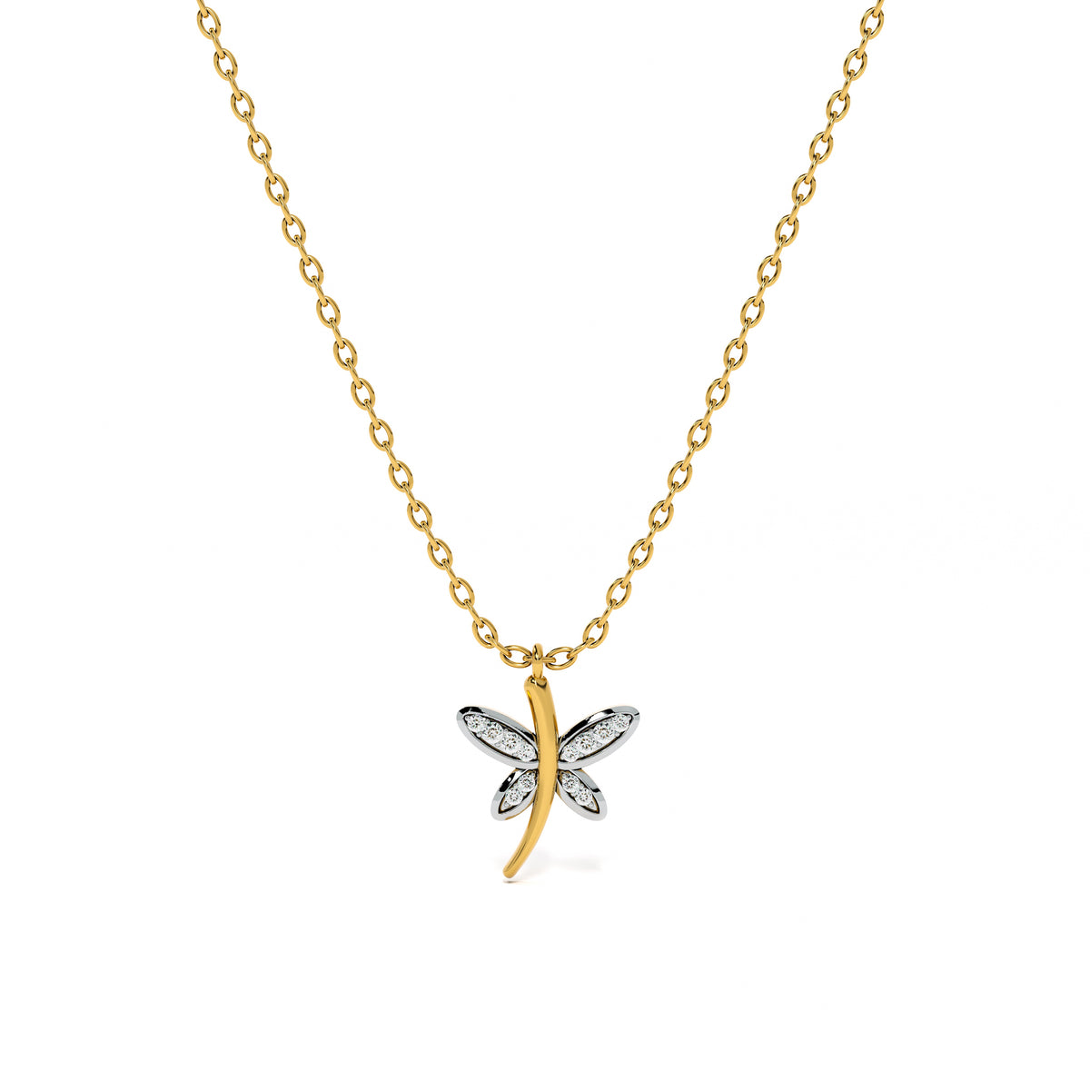 Dancing Dragonfly 9KT Gold Laboratory Grown Diamond Necklace