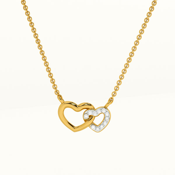 Two Hearts Together 14k Gold and Diamond Pendant with Chain