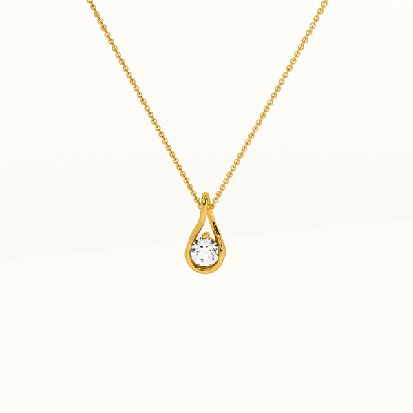 Drop Solitaire 14k Gold and Diamond Pendant without Chain