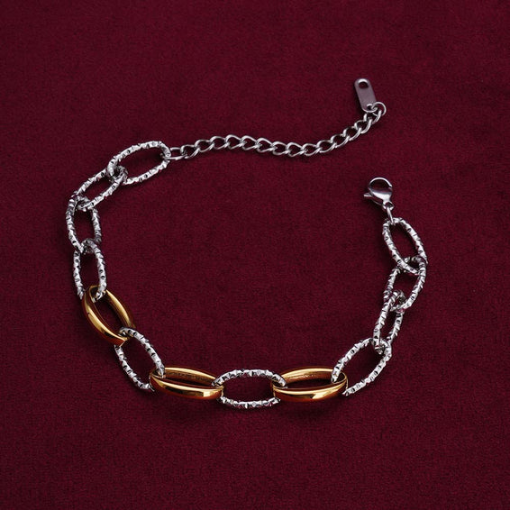 Unique Oval Link Dual Tone Bracelet