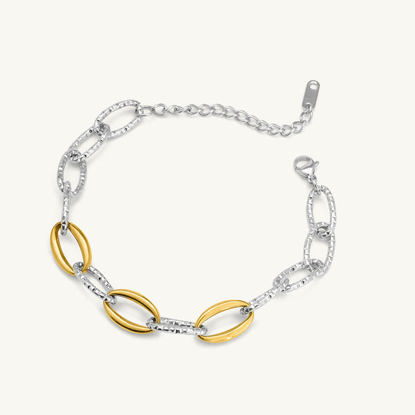 Unique Oval Link Dual Tone Bracelet