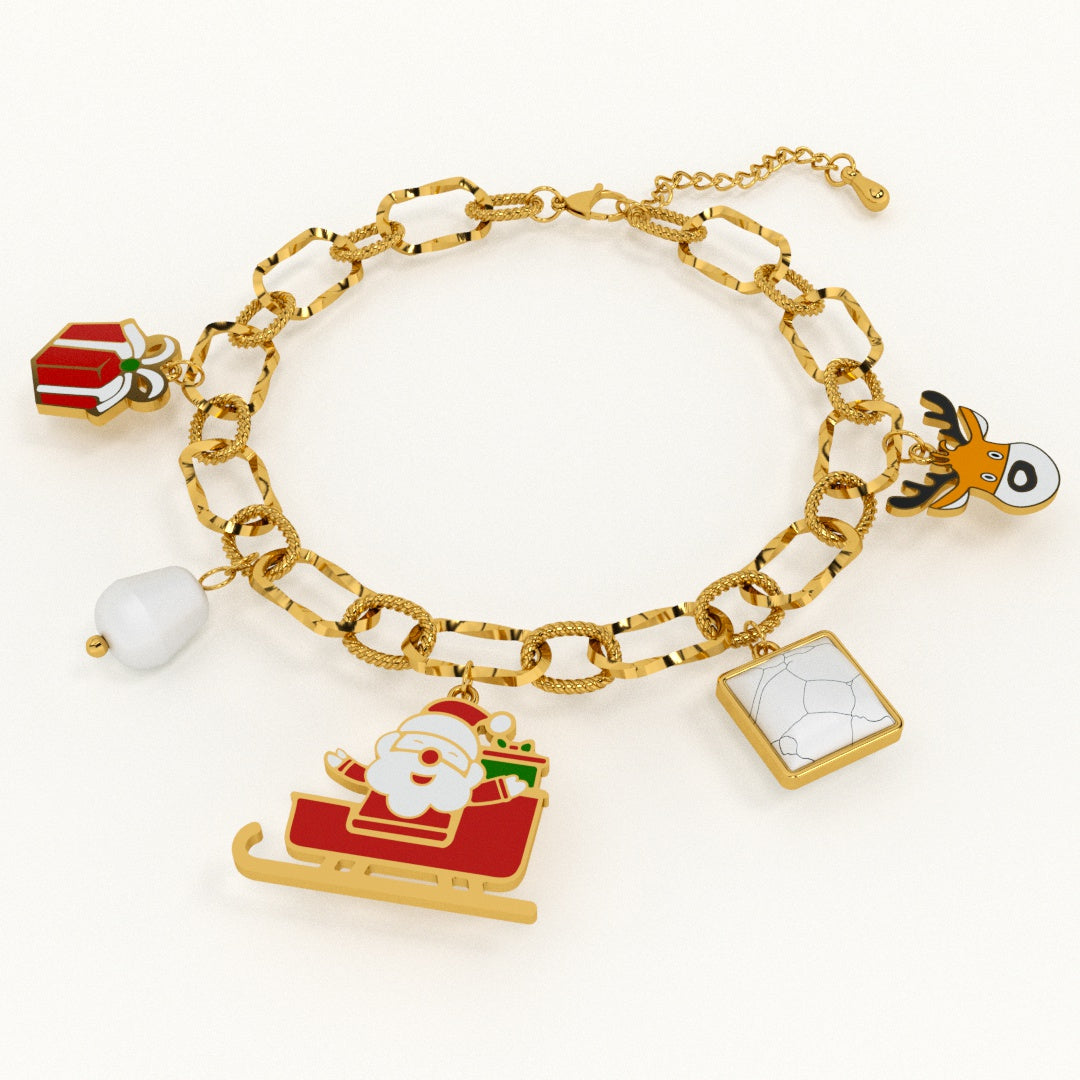 Christmas Santa Claus Pearl Charm Bracelet