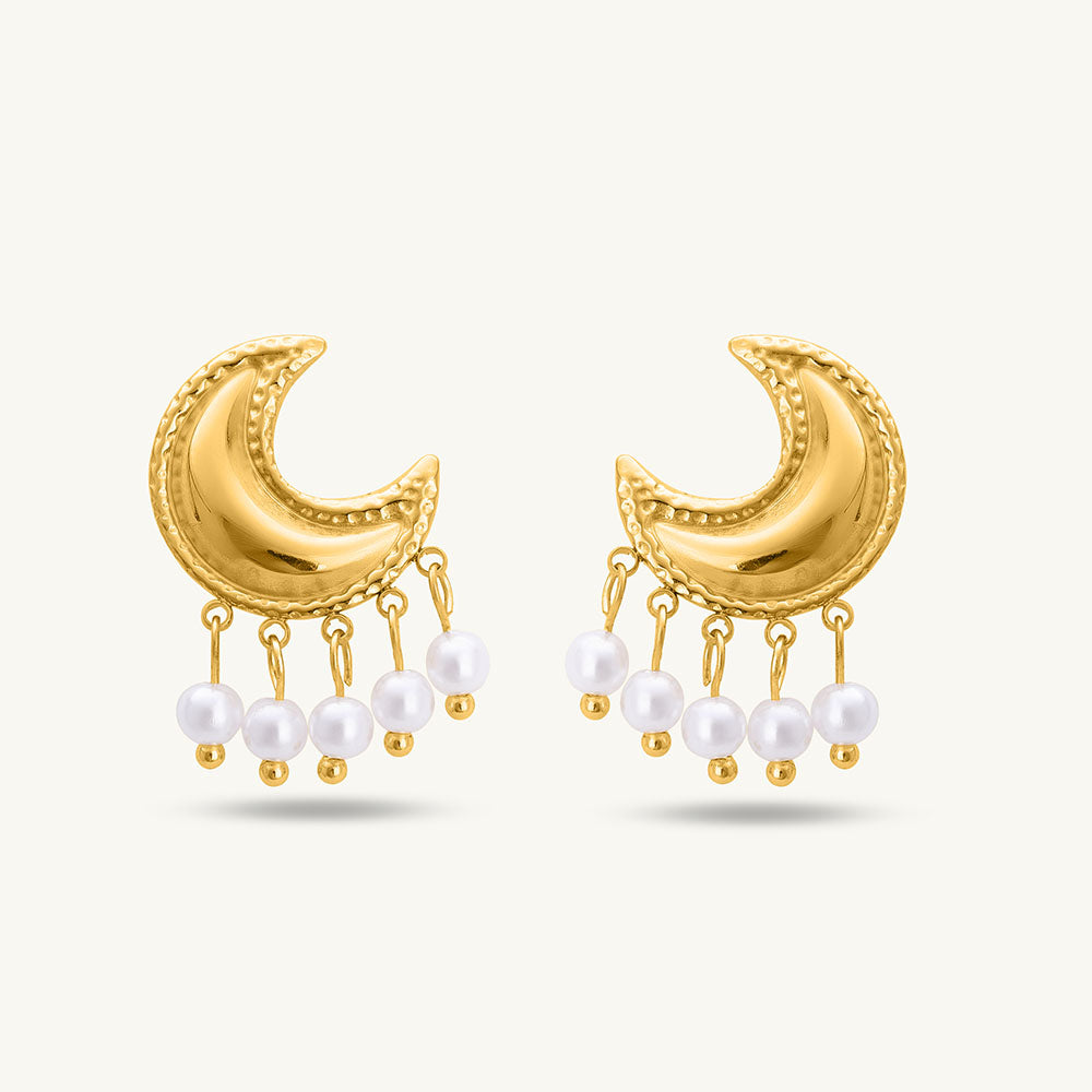 Pearl And Moon Stud Earrings