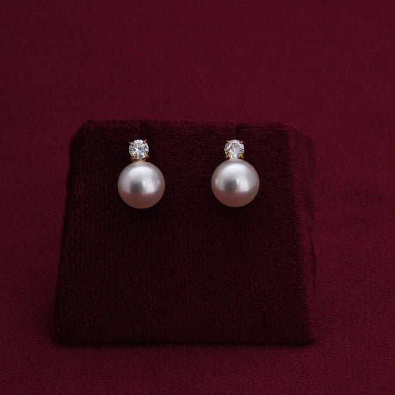 Pearl Inlaid With White Zircon Stud Earrings