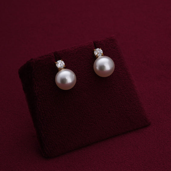 Pearl Inlaid With White Zircon Stud Earrings