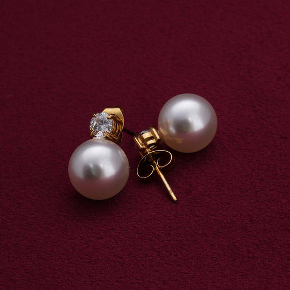 Pearl Inlaid With White Zircon Stud Earrings