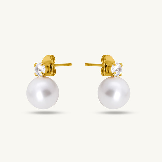 Pearl Inlaid With White Zircon Stud Earrings