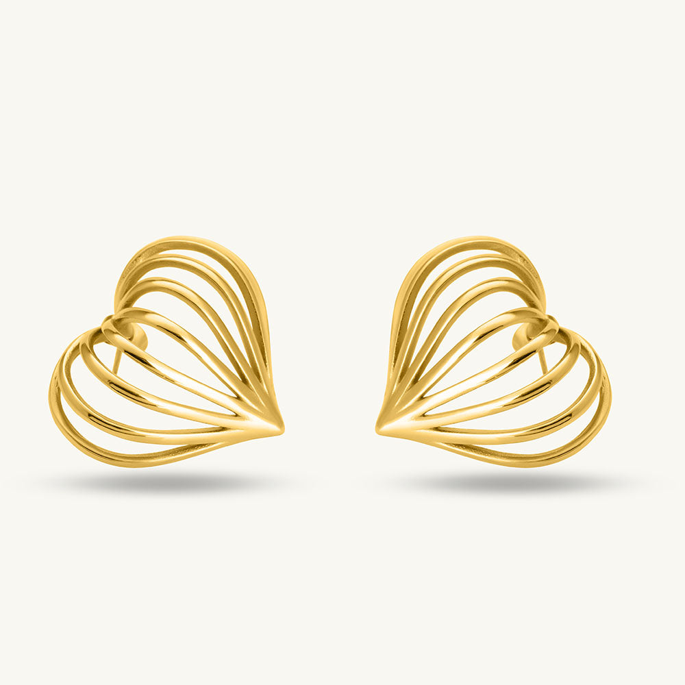 Simple Love Heart Shaped Hollow Lines Stud Earrings