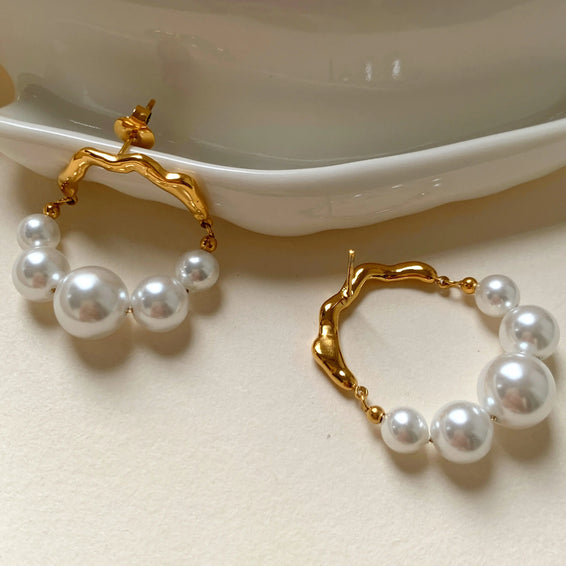 Timeless Pearl Gold Hoop Earrings