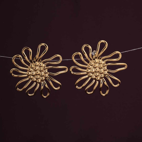 Golden Sunflower Stud Earrings