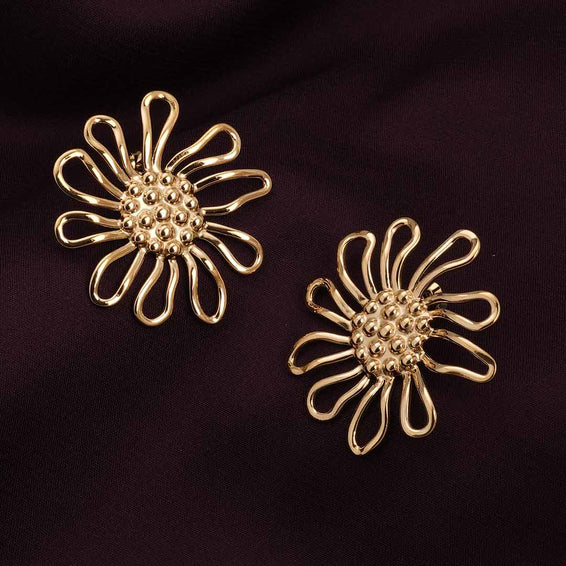 Golden Sunflower Stud Earrings