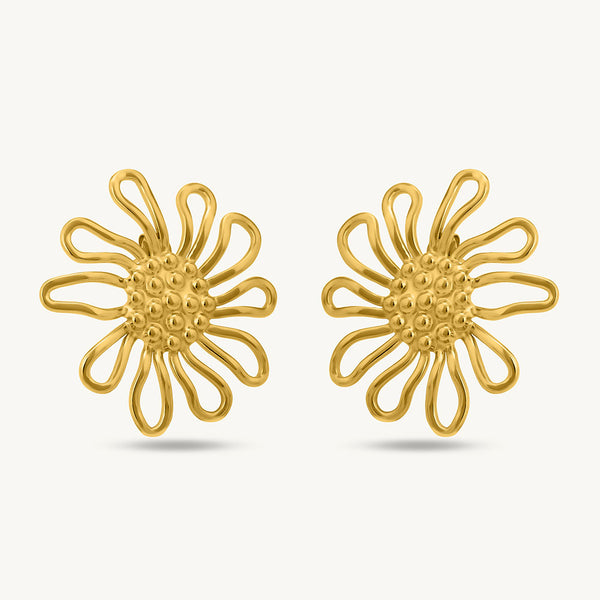 Golden Sunflower Stud Earrings