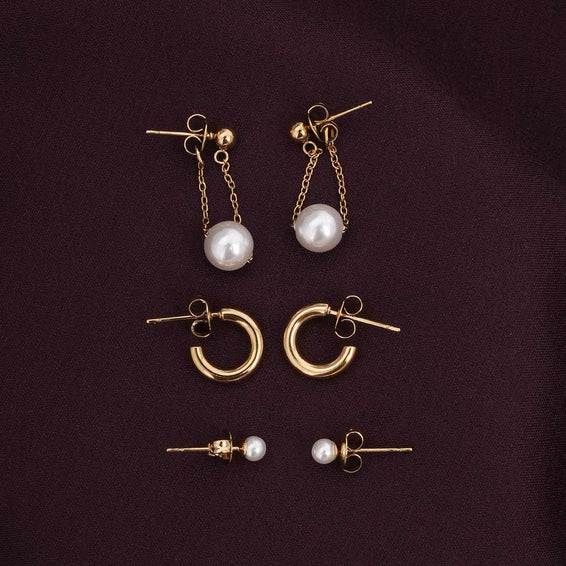 Gold Stud and Hoop Earring Set