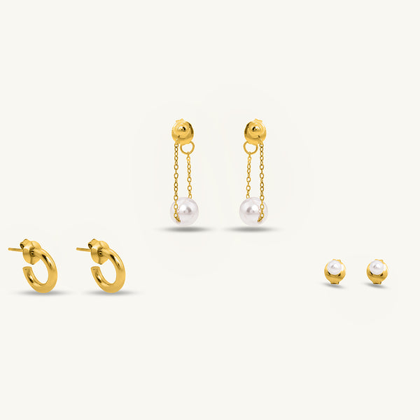 Gold Stud and Hoop Earring Set