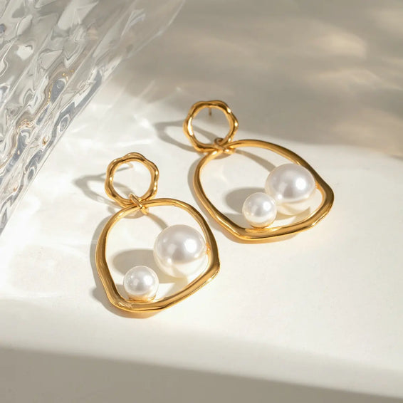 Golden Pearl Drop Earrings