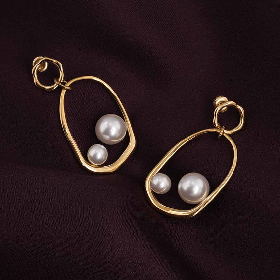 Golden Pearl Drop Earrings