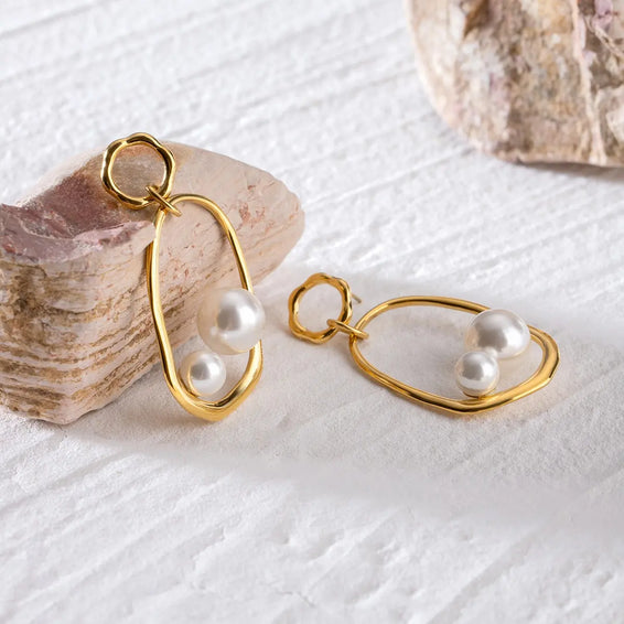 Golden Pearl Drop Earrings