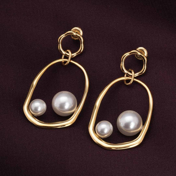 Golden Pearl Drop Earrings