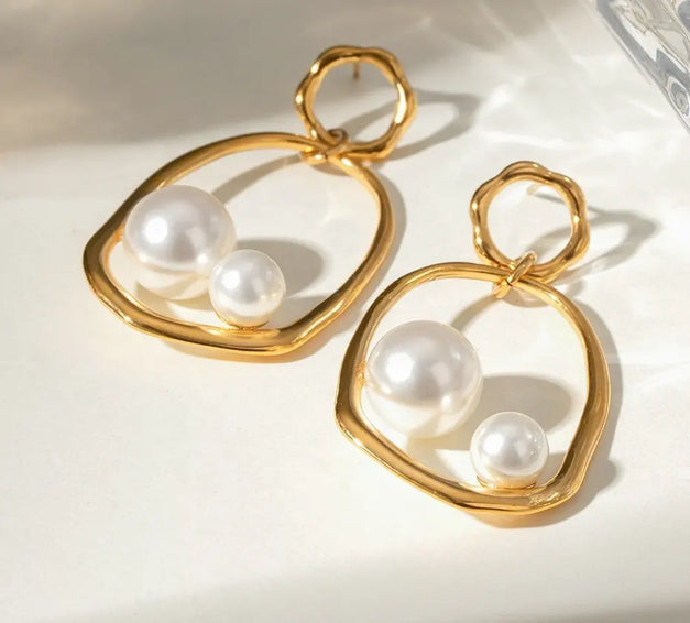 Golden Pearl Drop Earrings