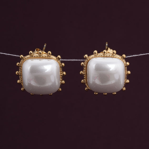 Simple Square White Pearl Stud Earrings