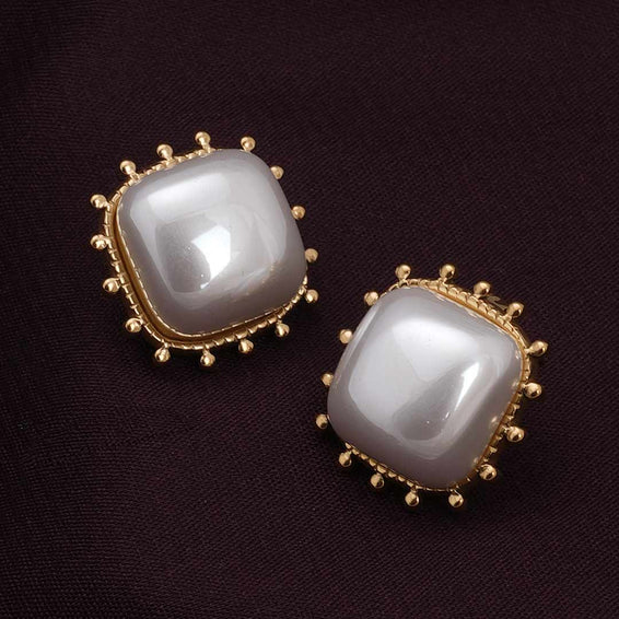 Simple Square White Pearl Stud Earrings