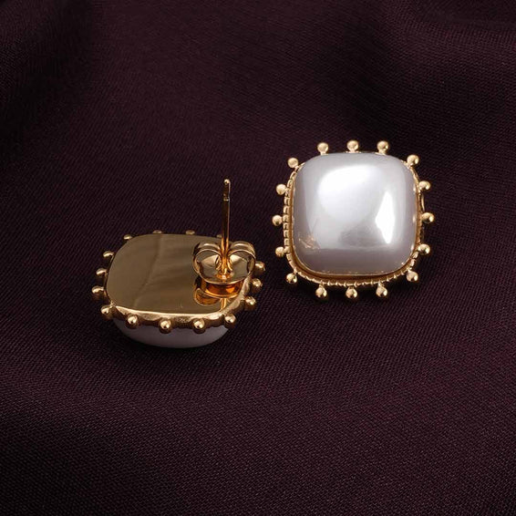 Simple Square White Pearl Stud Earrings