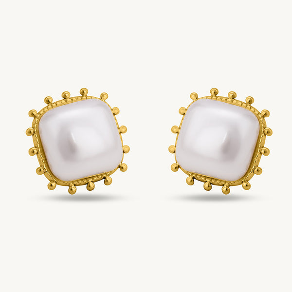 Simple Square White Pearl Stud Earrings