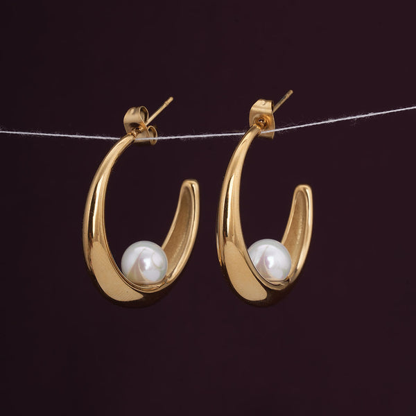 Dainty Simple Pearl Half Hoop Earrings