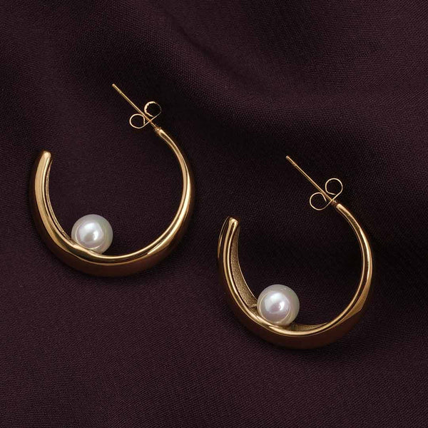 Dainty Simple Pearl Half Hoop Earrings