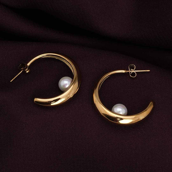 Dainty Simple Pearl Half Hoop Earrings