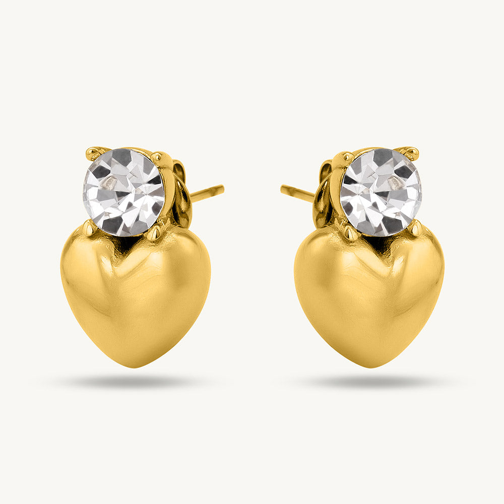 Heart Shape Single Stone Stud Earrings