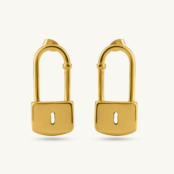 Modern Lock Drop Earrings