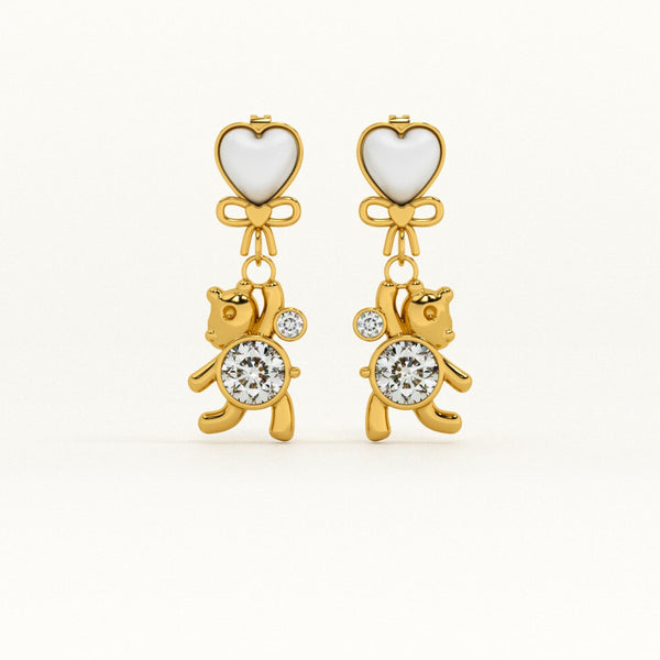Golden Teady Bear Drop Earrings