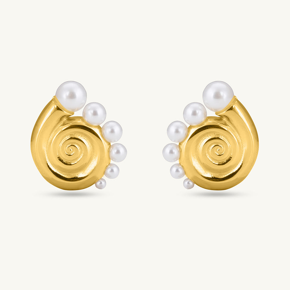 Pearl Snail Shell Stud Earrings