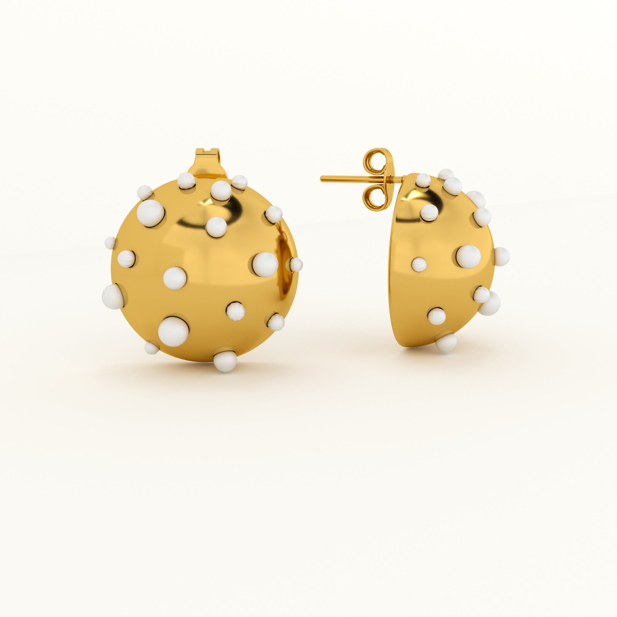 Pearl Golden Ball Stud Earrings