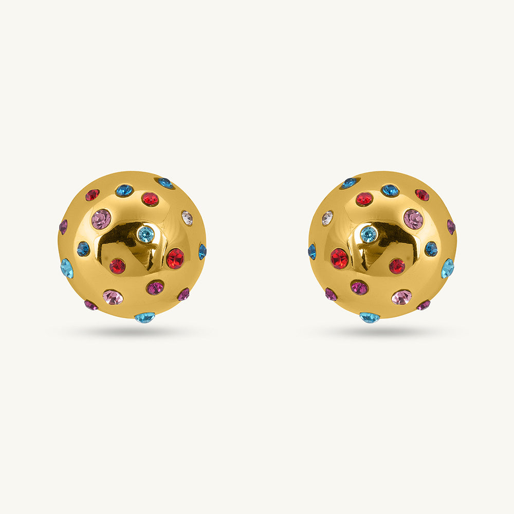 Multicolor Stone Ball Stud Earrings