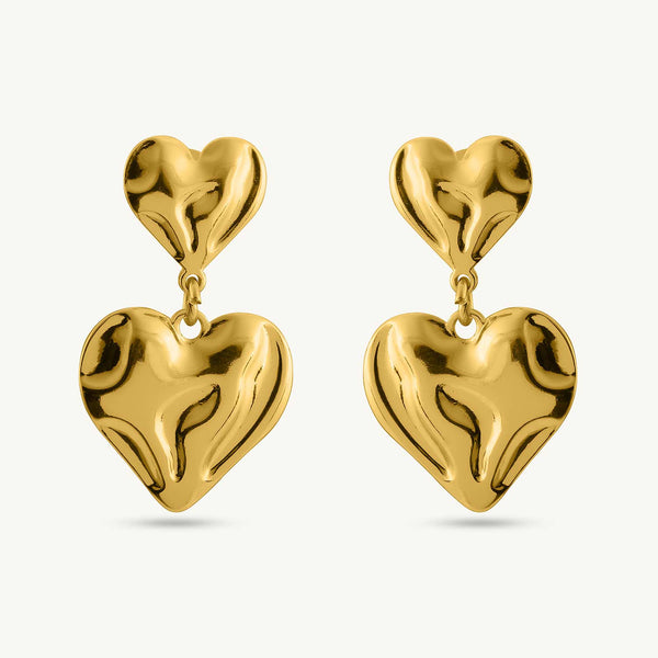 Double Heart Drop Earrings